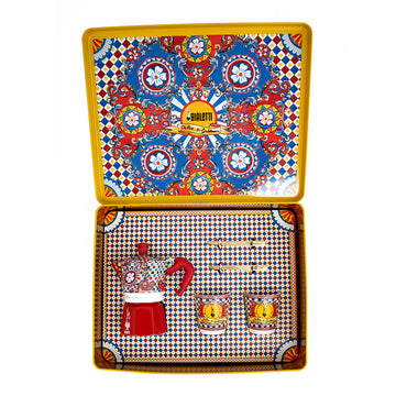 BIALETTI MOKA 2 Cup + CUPS/STIRRERS GIFT SET D&G Red Carretto